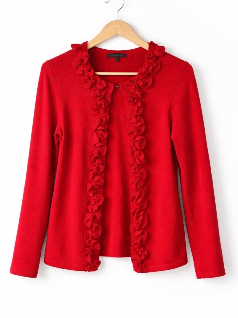 Anne Klein Red Ruffle Front Cardigan Sweater Petite Small